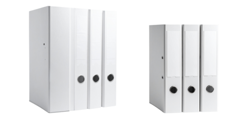 White business binders on transparent PNG background ideal for office organization and document storage