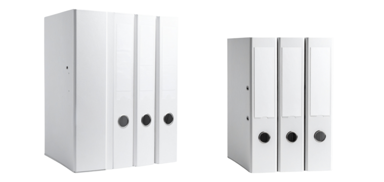 White business binders on transparent PNG background ideal for office organization and document storage