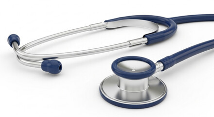 A close up shot of a blue and silver stethoscope lying on a white surface in a well lit environment created with generated ai