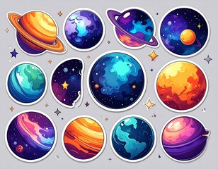 Cartoon planets in space stickers
