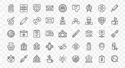 Collection of various outline icons representing business, medical, and other related concepts created with generated ai