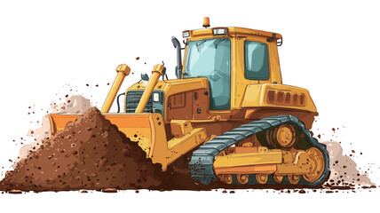 A stylized illustration of a yellow bulldozer pushing a pile of brown dirt. The bulldozer is depicted in a cartoonish style with visible details like tracks, blade and cabin. 