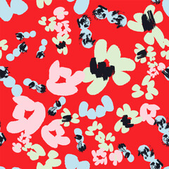Colorful trendy seamless pattern with different abstract flowers. Vector background, design, print, textile, wrapping paper
