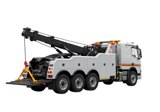 HeavyDuty Wrecker Truck Towing Vehicle Recovery Service Roadside Assistance Automotive Repair Transportation Equipment isolated on transparent background