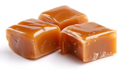 Caramel candies isolated on white background