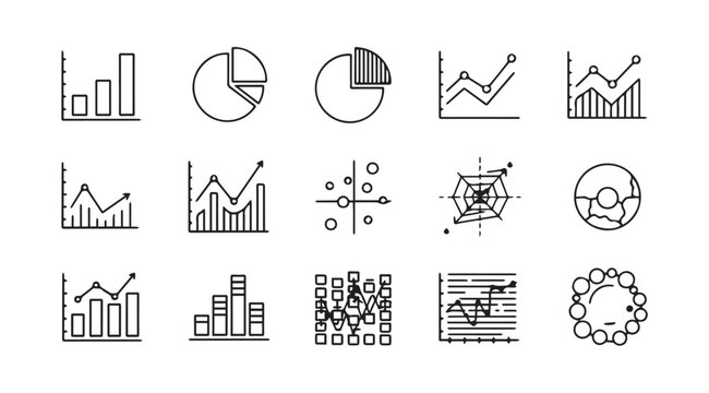 Collection of hand drawn business and data analysis charts silhouette