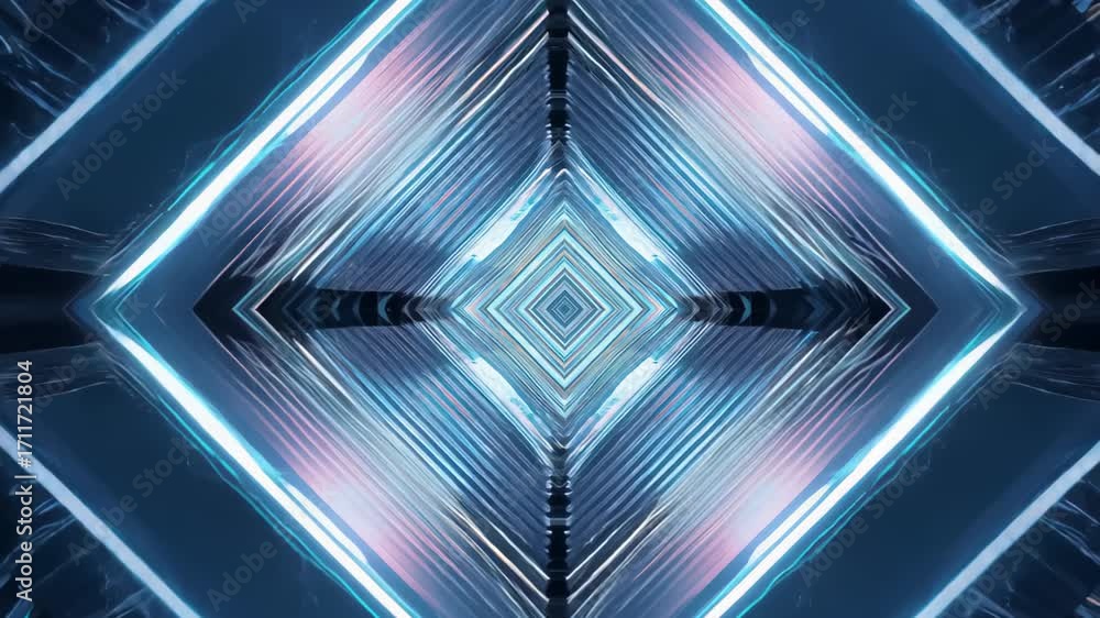 Poster this vibrant abstract design features geometric patterns illuminated by neon lights, creating a dyna
