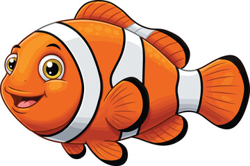 Clownfish cartoon illustration, cute orange fish, tropical marine animal, underwater life design, coral reef wildlife, ocean character, sea nature, aquarium pet