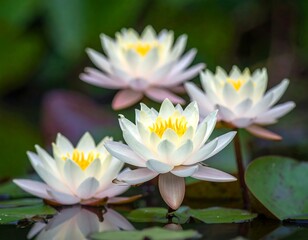 Three white water lilies in a pond