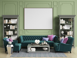 Classic interior in green colors with copy space
