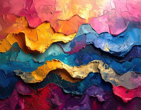 Colorful Abstract Fabric Layers in Beige Texture Background with Gold and Shimmering Accents Artistic Pattern