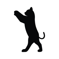 Black silhouette  of a cat stretching upwards on its hind legs