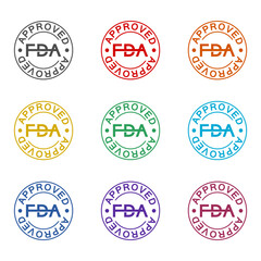 Food and Drug Administration FDA approved icon isolated on white background. Set icons colorful