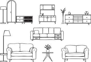 Furniture set. Hand drawn vector illustration