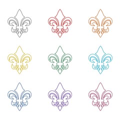 Fleur de lis line icon isolated on white background. Set icons colorful