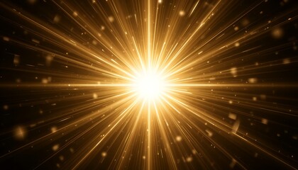 Naklejka premium Radiant golden light burst with glowing particles spreading dynamically in space background