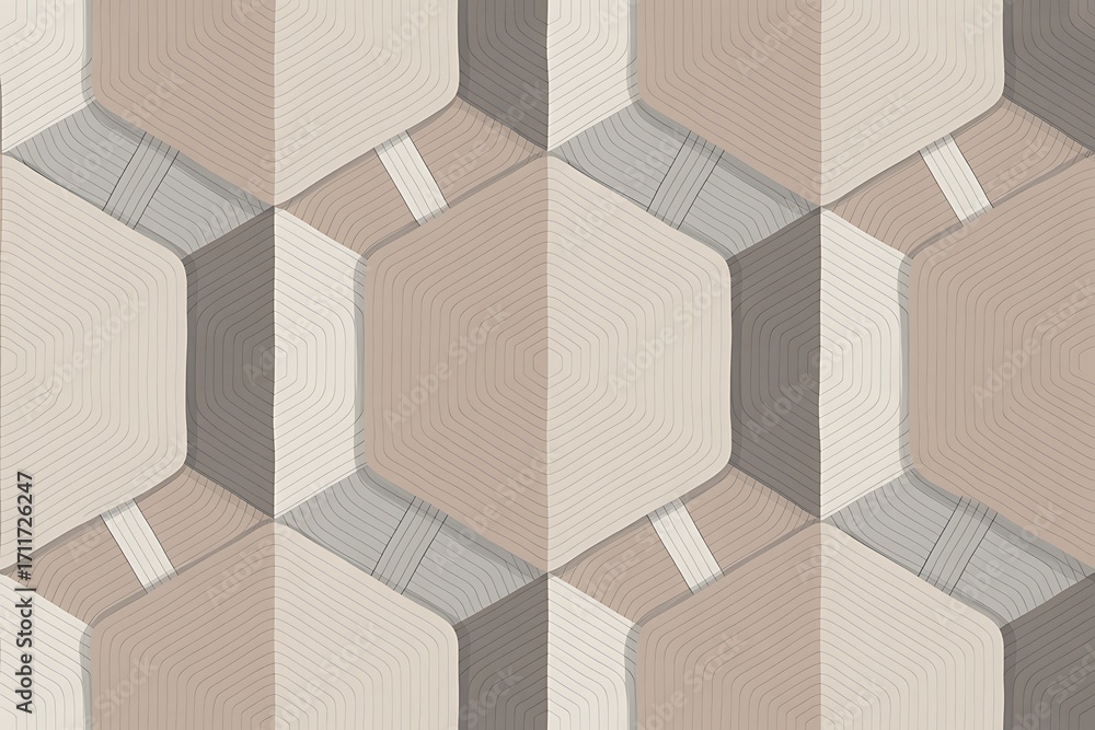 Poster abstract geometric seamless pattern with hexagonal shapes and layered lines in soft brown and grey h