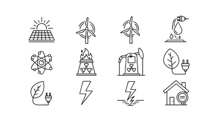 Collection of renewable energy and eco friendly icons in silhouette style
