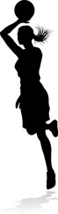 Silhouette of athletic woman female basketball player with basketball ball. Sports concept.