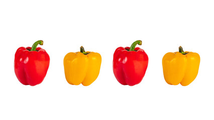 Red,yellow and green sweet peppers on transparent background