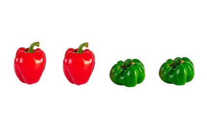 Red,yellow and green sweet peppers on transparent background