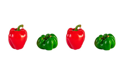 Red,yellow and green sweet peppers on transparent background