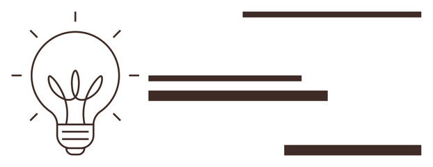 Light bulb with leaf elements inside, symbolizing eco-friendly solutions and green ideas. Horizontal bars for flow, progress, or structure. Ideal for innovation, energy, creativity, growth