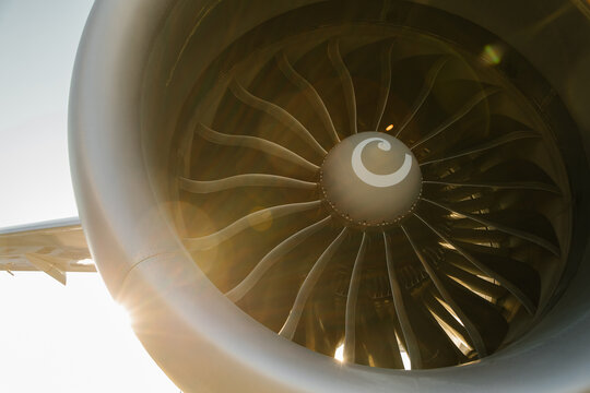 FRONT VIEW OF TURBINE JET ENGINE.