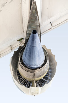 REAR VIEW OF TURBINE JET ENGINE.