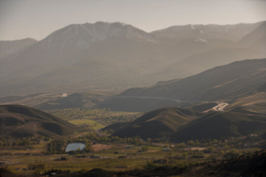 Interstate snakes through hills and mountains