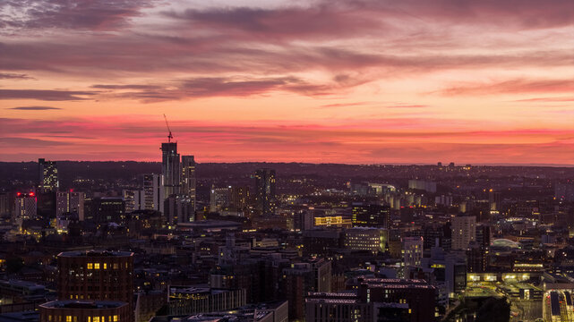 Spectacular Sunrise Over Leeds City Skyline