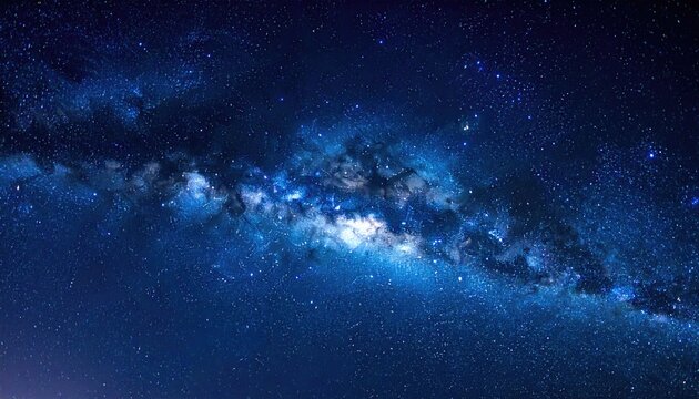 Vibrant Starry Night Sky with Milky Way Galaxy Illuminated with White and Blue Hues in Dark Background