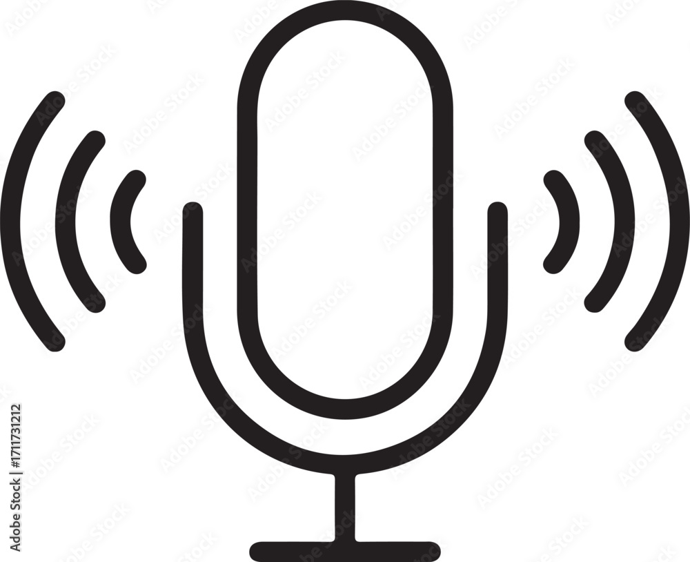 Poster simple microphone icon with sound waves
