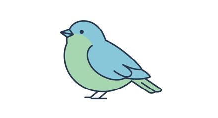 Charming light blue and green bird illustration simple line art style