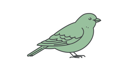Charming green bird simple hand drawn outline style isolated on white