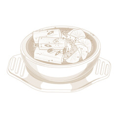 Vector Illustration Logo Line art Braised Korean Beltfish or Galchi Jorim on a Ttukbaegi