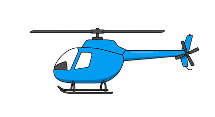 A distinct blue helicopter design rendered as a clear, simple vector illustration. This graphic is suitable for aviation, transport, and children's content
