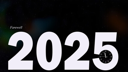 Farewell 2025 Clock Starry Night
White letters farewell glow beneath starry midnight sky clock
