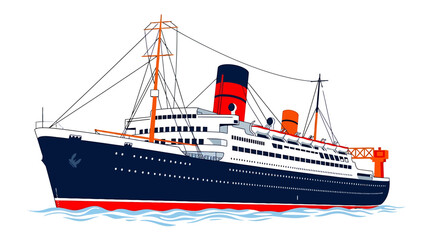 Naklejka premium Detailed design of a vintage ocean liner illustration in a clean, colorful style