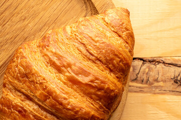 Chocolate croissants, top view, close-up.