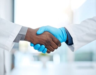 Doctors shaking hands in medical setting