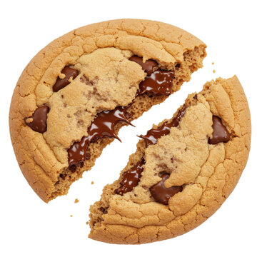 Chocolate chip cookie broken in half isolated PNG with Transparent Background