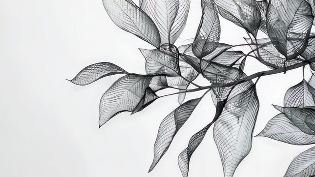 This elegant black and white illustration showcases a delicate leaf design with intricate line details, perfect for modern and minimalist decor.