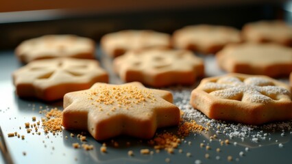 Freshly baked sugar cookies on baking sheet