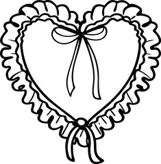 Fototapeta premium Heart shaped lace frame with bow, decorative ornate outline romantic vintage border, valentine's day design element