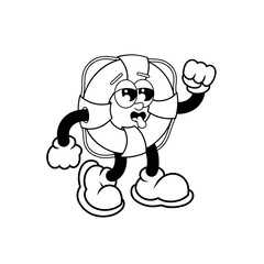 Retro character design of tired lifebuoy outline