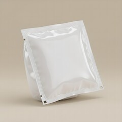 Blank square foil pouch packaging mockup on beige background