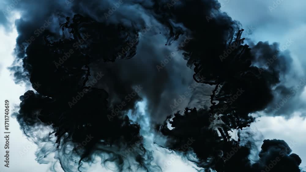 Poster explore the captivating beauty of black and white ink flowing in water, creating dynamic textures an
