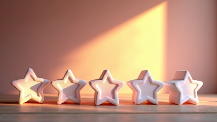 Five white marshmallow stars on wood table