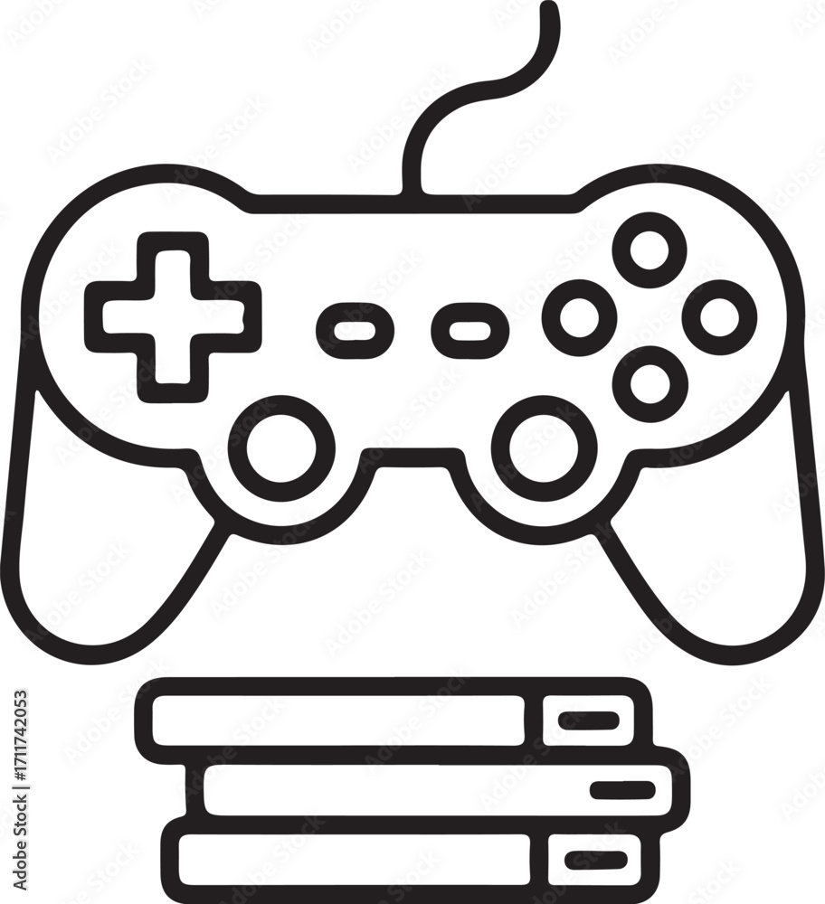 Aufkleber video game controller and stack of games icon